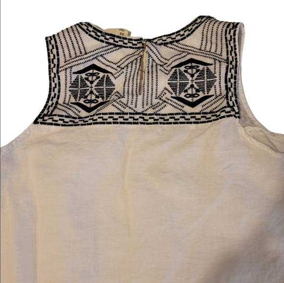 Embellished White and Black Tank Top with Intricate Design 100% Linen - Picture 6 of 10